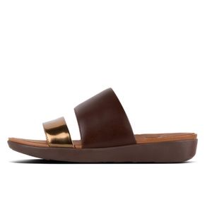 Fitflop Delta Slides Leather Espresso and Gold. Size 7